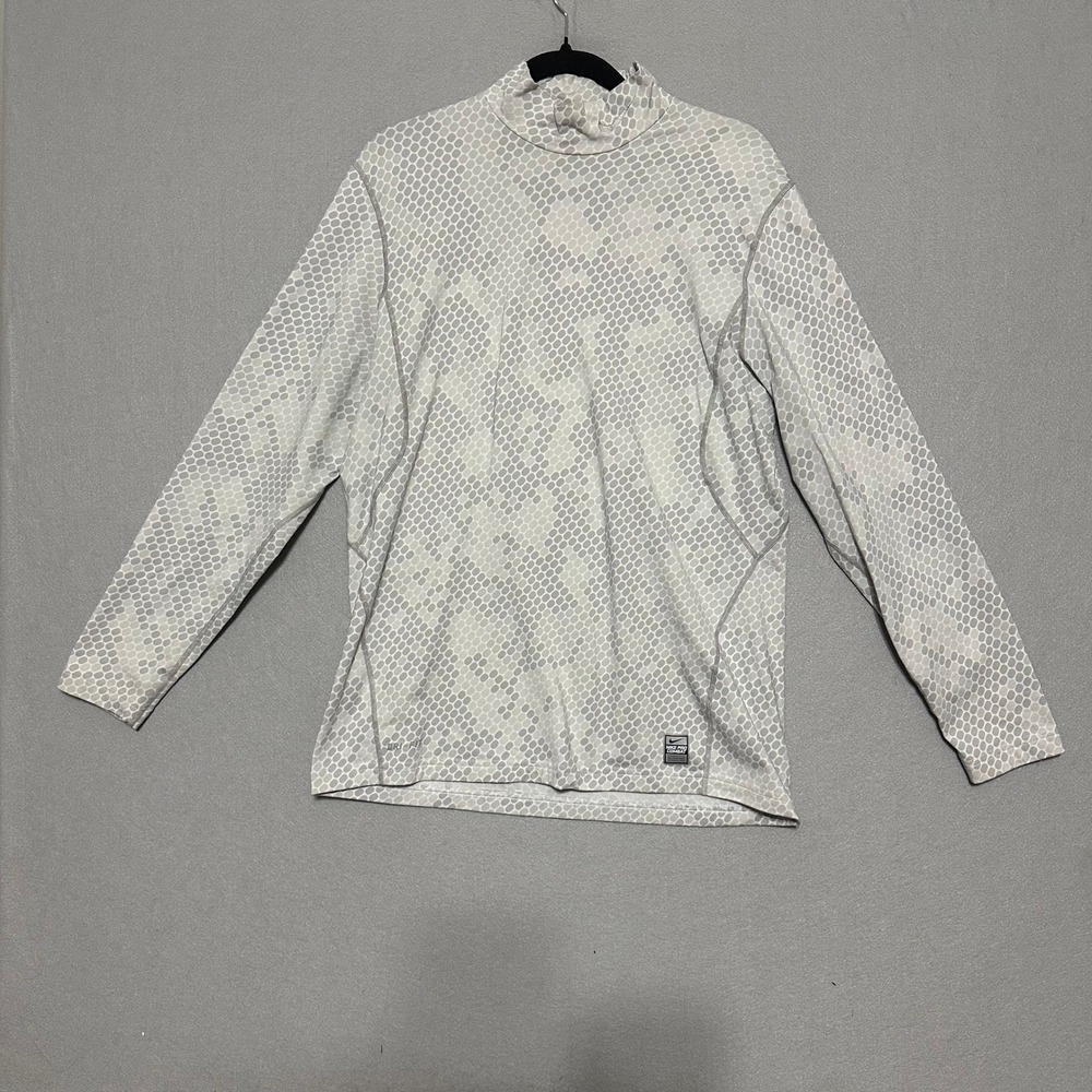 Nike Pro Combat Dri-FIT Mock Neck Shirt Grey White Snakeskin Pattern Mens Large